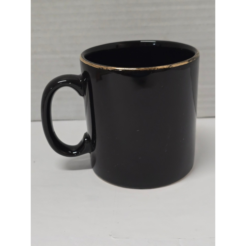 Vintage FPC England Black Ceramic Coffee Mug Gold Rim Glossy Minimalist Cup